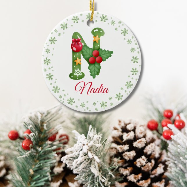 Christmas Custom Initial Monogram Family Initials Ceramic Ornament (CUTE MONOGRAMMED CHRISTMAS ORNAMENT)