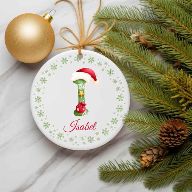 Christmas Custom Initial Monogram Family Keepsake  Ceramic Ornament (custom monogrammed ornament)