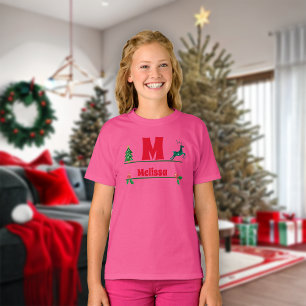 Christmas Custom Monogram & Name Kids T-Shirt