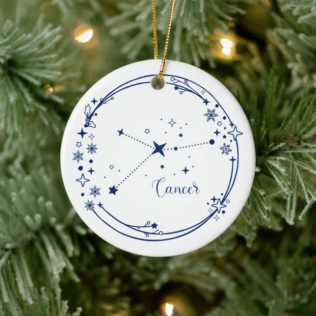 Christmas Custom Name Cancer Zodiac Sign Blue Ceramic Ornament (Tree)