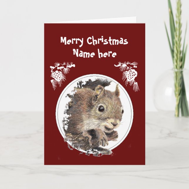 Christmas Custom name from group Humour Squirrel Holiday Card (Front)