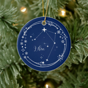 Christmas Custom Name Libra Zodiac Blue Silver Ceramic Ornament