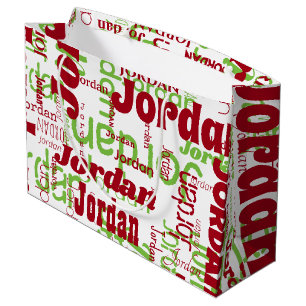 Christmas Custom Name Pattern White Red Green Large Gift Bag