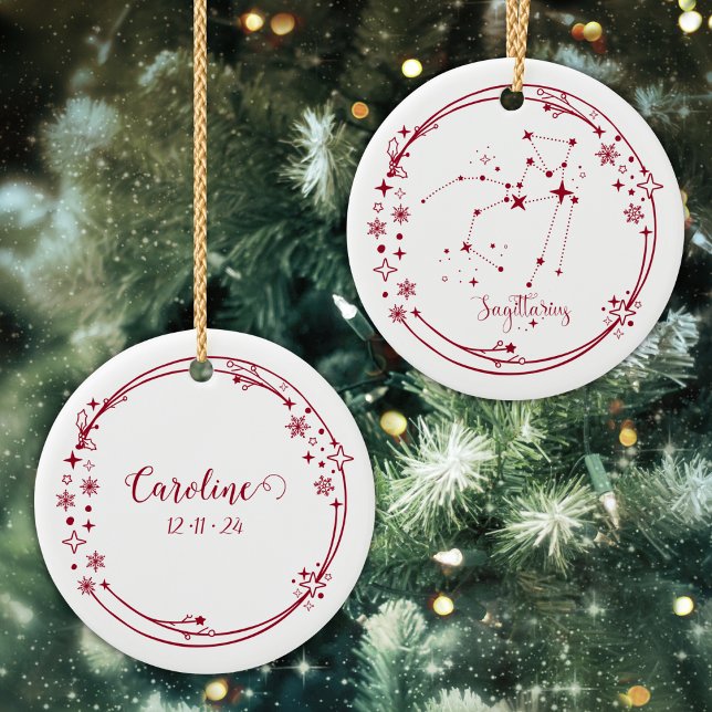 Christmas Custom Name Sagittarius Zodiac Sign Red Ceramic Ornament (Creator Uploaded)
