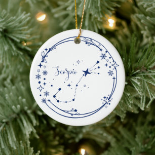 Christmas Custom Name Scorpio Zodiac Sign Blue Ceramic Ornament