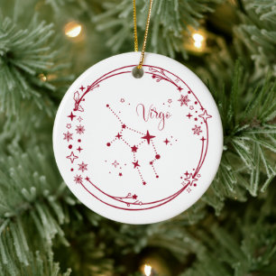 Christmas Custom Name Virgo Zodiac Sign Stars Red Ceramic Ornament