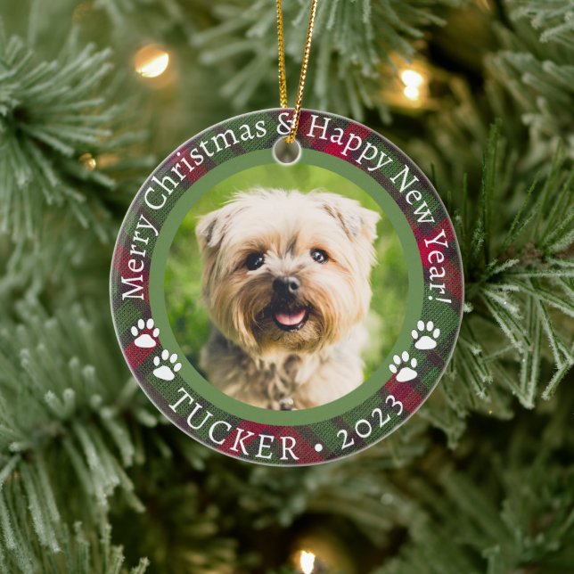 Christmas Custom Pet Photo Name Year Ornament (Tree)