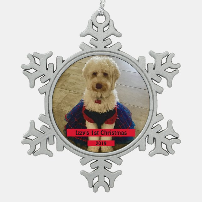 Christmas Custom Pet Photo Snowflake Pewter Christmas Ornament (Front)