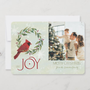 Christmas Custom Photo Cardinal in Wreath  Holiday Card