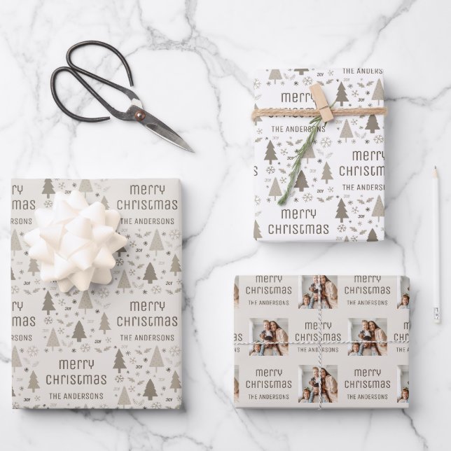 Christmas Custom Photo Family Name Wrapping Paper Sheet (Front)
