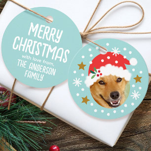 Christmas Custom Photo Name Funny Santa Blue Gift Favour Tags