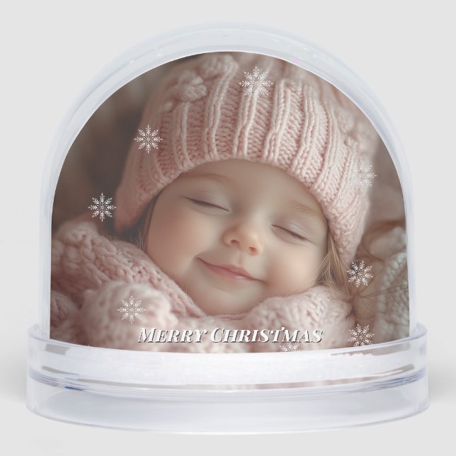 Christmas Custom Photos Snowflakes Snow Globe (Avant)