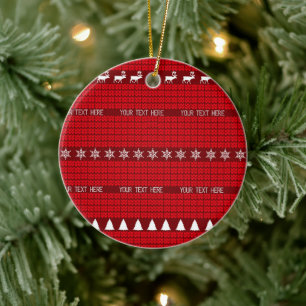 Christmas Custom Text Red White Knitted Sweater Ceramic Ornament