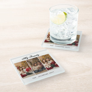 Christmas Custom Three Photos Glass Coaster