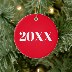 Christmas custom year red white Holiday Ceramic Ornament