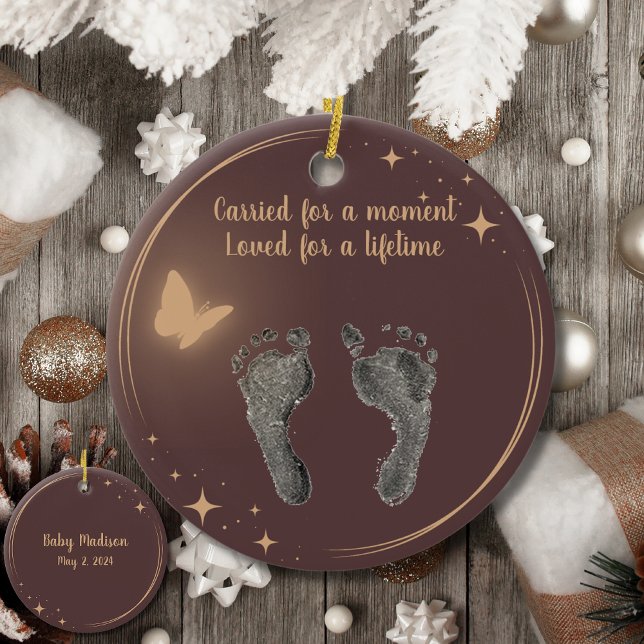 Christmas Custom Your Baby Foot Prints Butterfly Ceramic Ornament (Creator Uploaded)