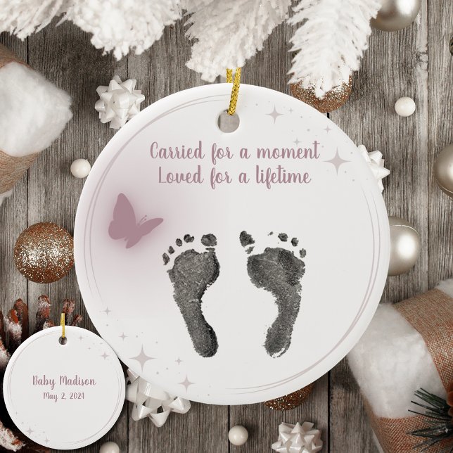 Christmas Custom Your Baby Foot Prints Butterfly Ceramic Ornament (Creator Uploaded)