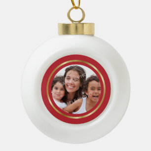 Christmas Customizable Photo Snowflake Framed Ceramic Ball Christmas Ornament