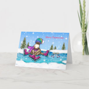 Christmas Customize W/Any Name Ice Skating Moose Holiday Card