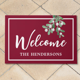 Christmas Customized Maroon Welcome Doormat