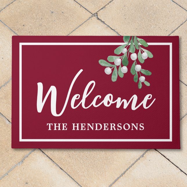 Christmas Customized Maroon Welcome  Doormat (Creator Uploaded)