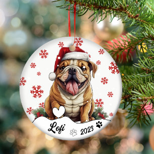 Christmas Cute American Bulldog Personalized Ceramic Ornament