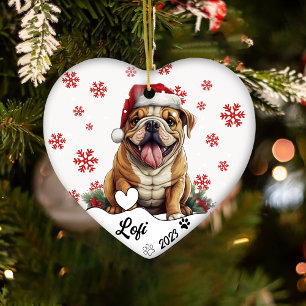 Christmas Cute American Bulldog Personalized Ceramic Ornament