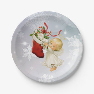 Christmas Cute Angel & Kitty Cat Paper Plates