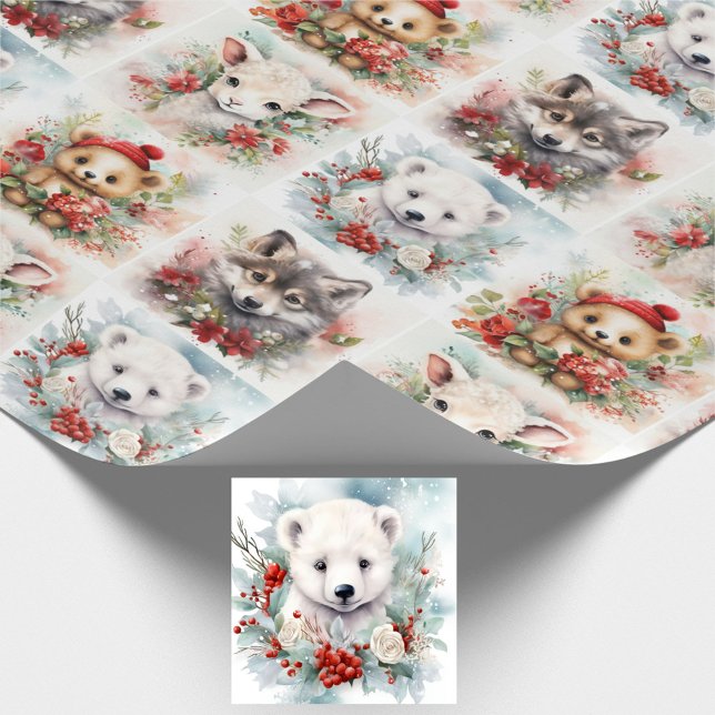 Christmas Cute Baby Animals Polar Bear Lamb Wolf Wrapping Paper (Creator Uploaded)