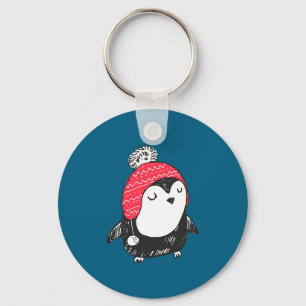 Christmas Cute Baby Penguin Wearing Winter Hat W_e Keychain