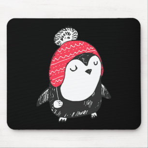 Christmas Cute Baby Penguin Wearing Winter Hat W_e Mouse Pad
