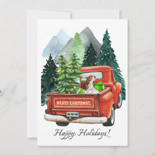 Christmas Cute Beagle and Vintage Truck Watercolor Holiday Card