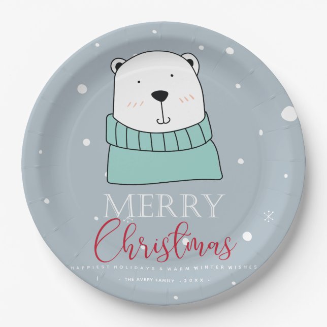 Christmas Cute Bear Personalized Paper Plate (Front)