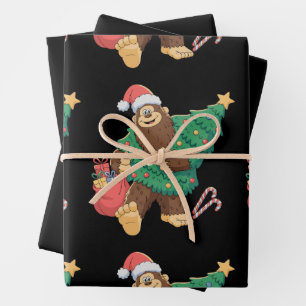 Christmas Cute Bigfoot Sasquatch Xmas Tree Lights Wrapping Paper Sheet