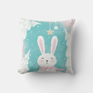 Christmas Cute Bunny Pink and Mint Throw Pillow
