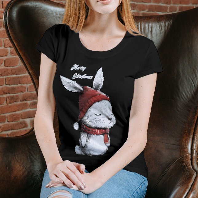 Christmas Cute Bunny Red Hat T-Shirt (Creator Uploaded)