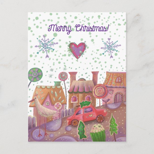 christmas  cute car postcard (Front)