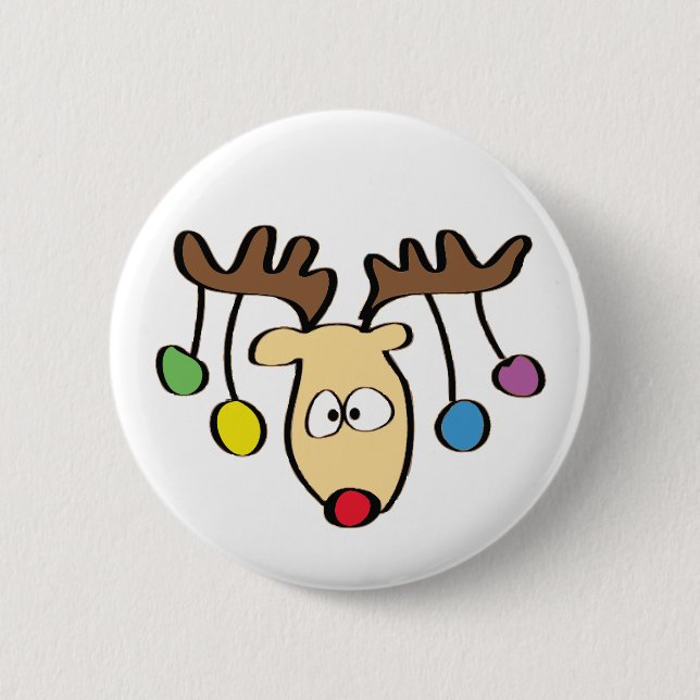 Christmas Cute Cartoon Red Nose Reindeer 2 Inch Round Button (Front)