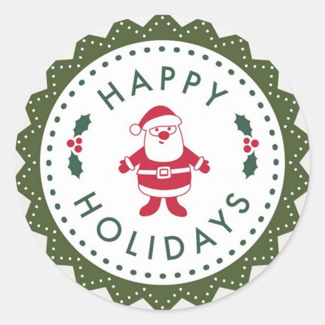 Christmas Cute Cartoon Santa Happy Holidays Classic Round Sticker (Front)