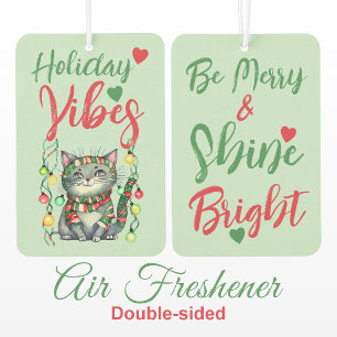 Christmas cute cat holiday green red air freshener