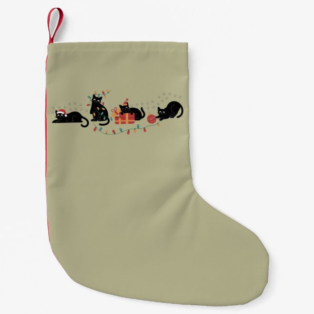 Christmas Cute Cat Lover Crew Christmas Lights Small Christmas Stocking (Front)