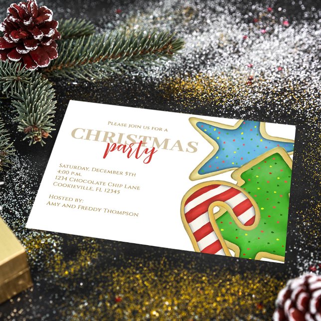 Christmas Cute Cookies Whimsical Party QR Code  Invitation (Christmas whimsical colorful cookie cutout invitation with watercolor cute cookies. )