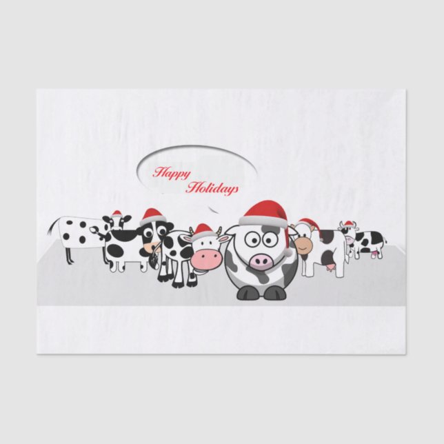 Christmas Cute Cows Happy Holidays Tissue Paper (Front)