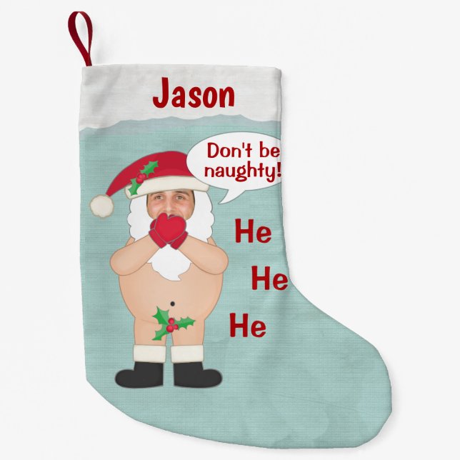 Christmas Cute Custom Naughty Santa Small Christmas Stocking (Front)
