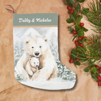 Christmas Cute Daddy and Child Polar Bear Small Christmas Stocking
