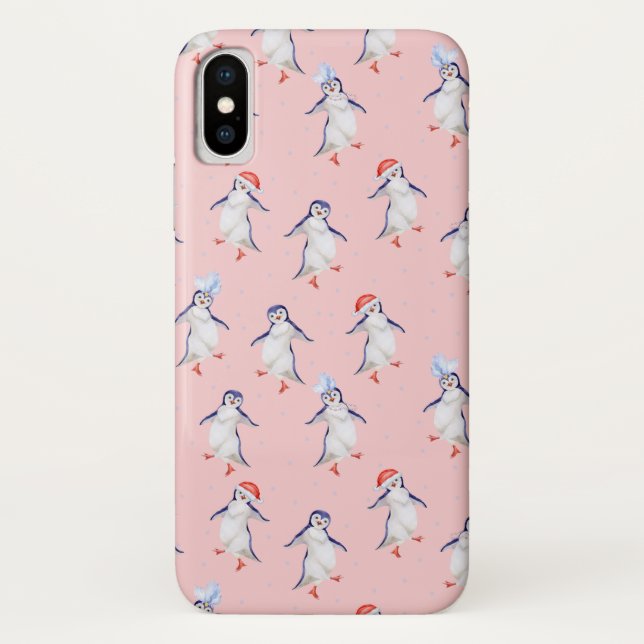 Christmas Cute Dancing Penguins Pattern Case-Mate iPhone Case (Back)