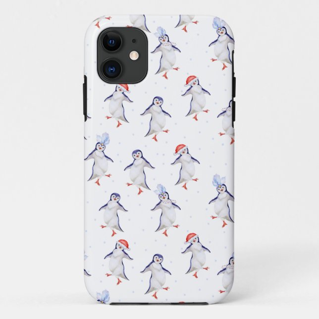 Christmas Cute Dancing Penguins Pattern Case-Mate iPhone Case (Back)