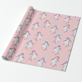 Christmas Cute Dancing Penguins Pattern Wrapping Paper