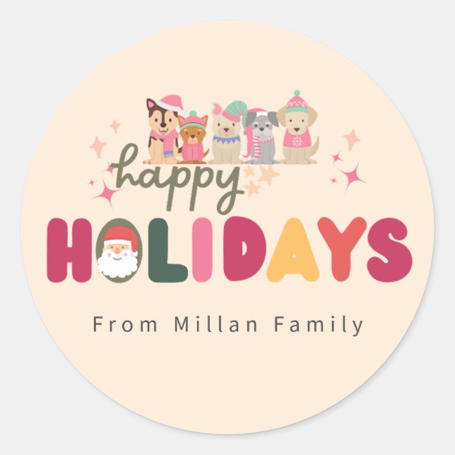 Christmas cute dog family modern classic round sticker (Front)