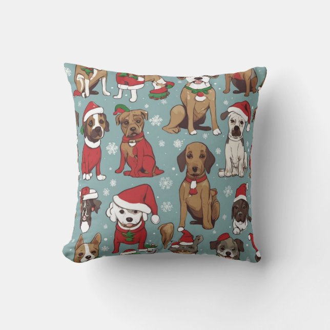 Christmas cute dog pattern throw pillow (Front)